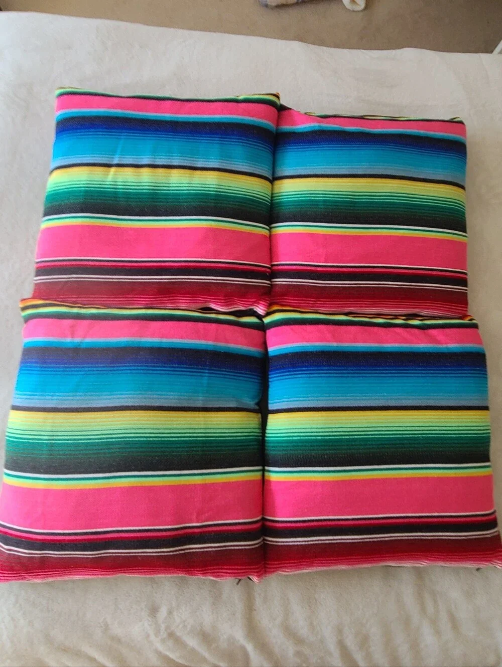 Set of 4 Multicolor Serape Pillow Cushion Bright Pink  Blue 16